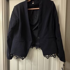 Elegant Navy Blue Tommy Hilfiger Women's Blazer with Lace Trim 16 NWT